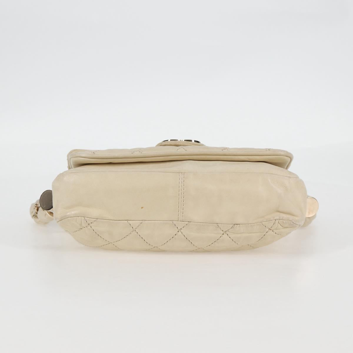 CHANEL Wild Stitch Shoulder Bag Lamb Skin Cream Gold CC Auth 120752