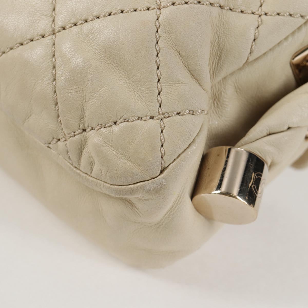 CHANEL Wild Stitch Shoulder Bag Lamb Skin Cream Gold CC Auth 120752