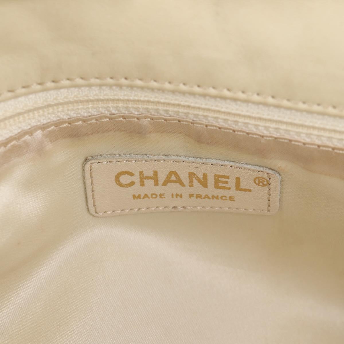 CHANEL Wild Stitch Shoulder Bag Lamb Skin Cream Gold CC Auth 120752