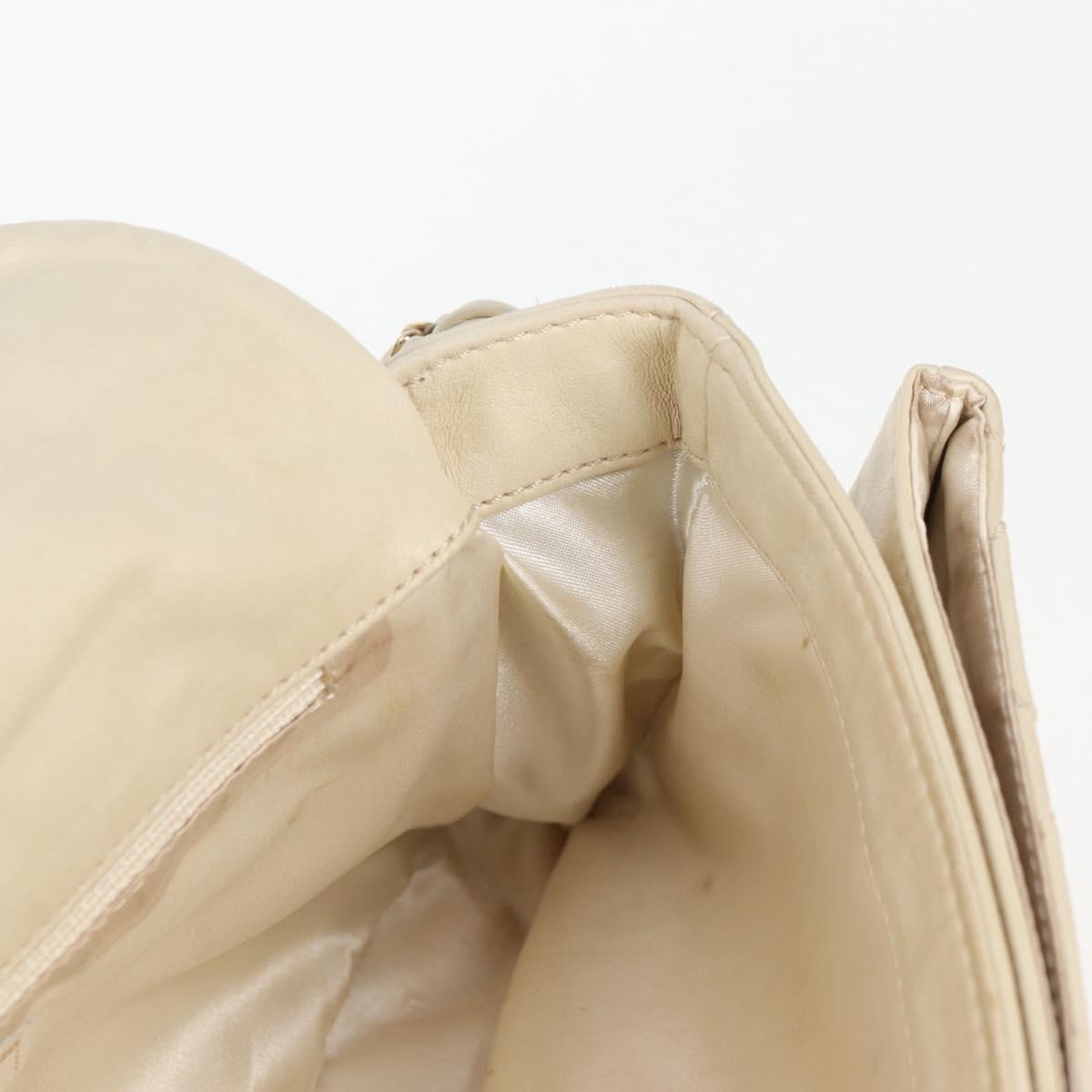 CHANEL Wild Stitch Shoulder Bag Lamb Skin Cream Gold CC Auth 120752