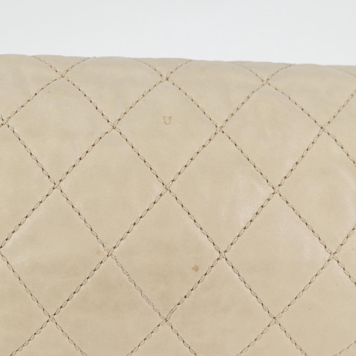 CHANEL Wild Stitch Shoulder Bag Lamb Skin Cream Gold CC Auth 120752