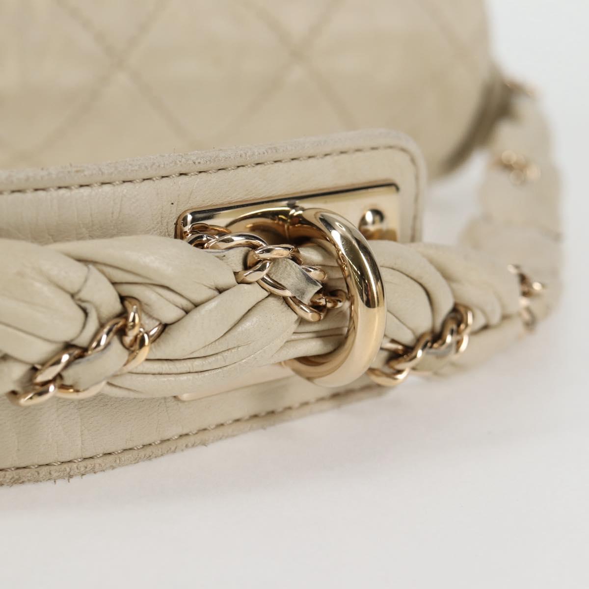 CHANEL Wild Stitch Shoulder Bag Lamb Skin Cream Gold CC Auth 120752