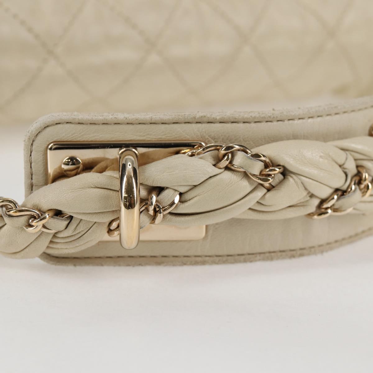 CHANEL Wild Stitch Shoulder Bag Lamb Skin Cream Gold CC Auth 120752