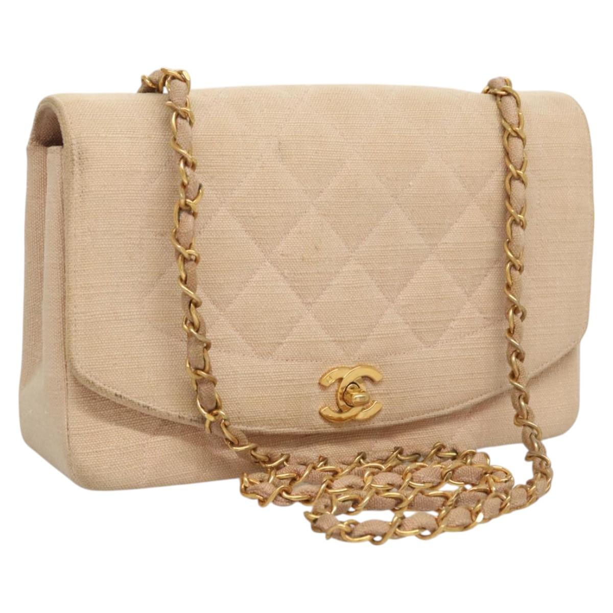 CHANEL Matelasse Chain Diana Shoulder Bag Canvas Pink CC Auth 120753A