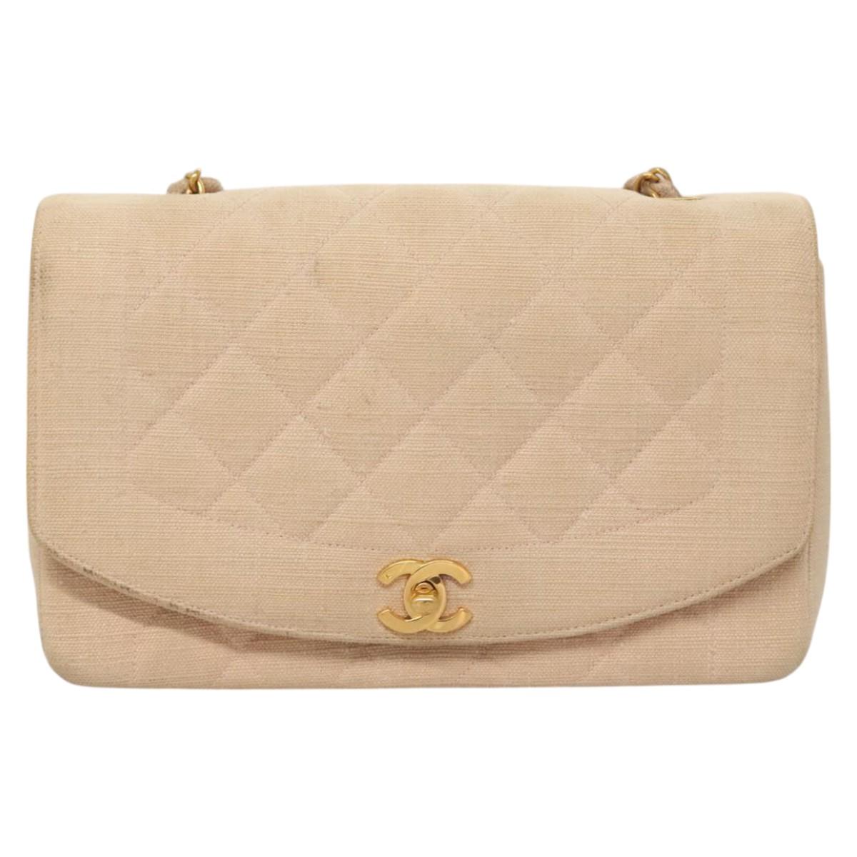 CHANEL Matelasse Chain Diana Shoulder Bag Canvas Pink CC Auth 120753A