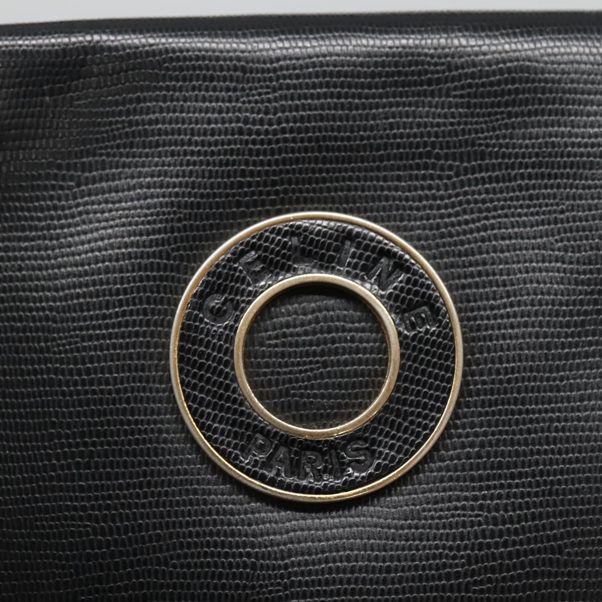 CELINE Hand Bag Leather Black Gold Auth 120782
