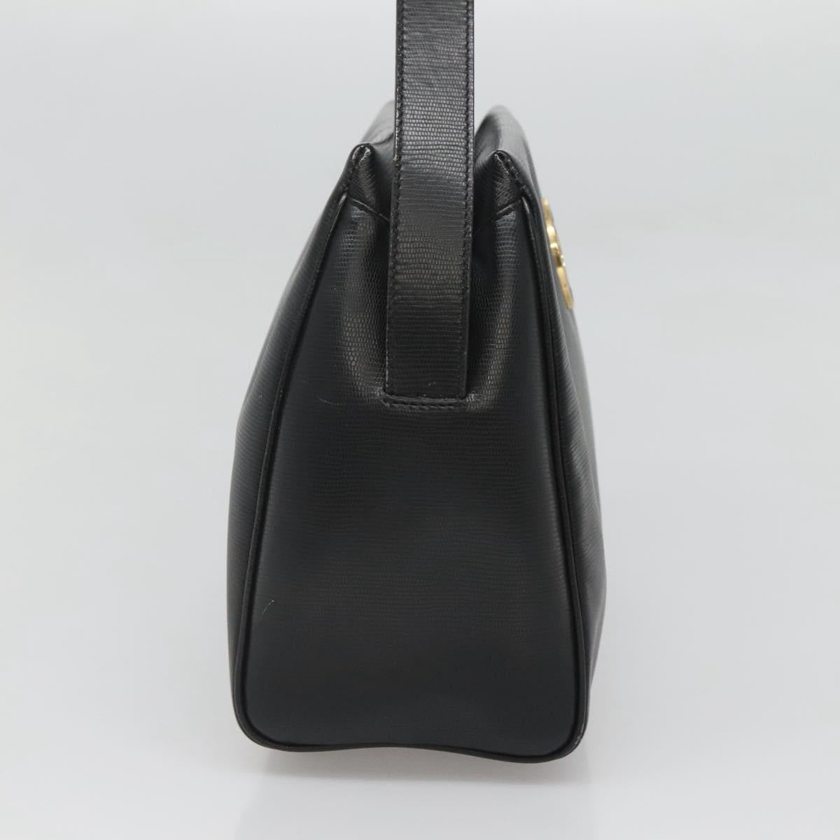 CELINE Hand Bag Leather Black Gold Auth 120782