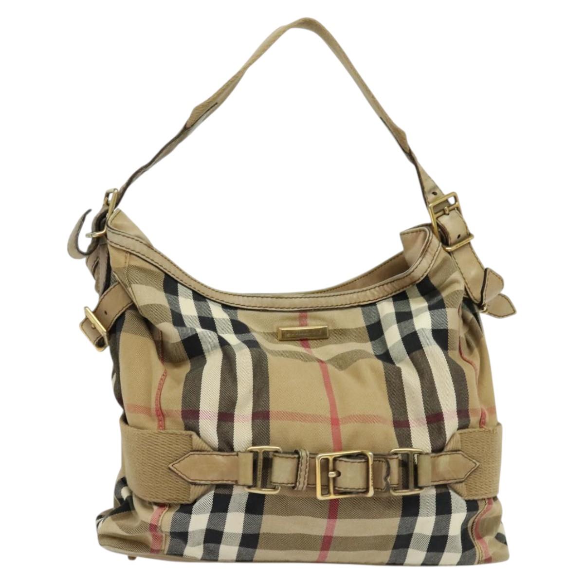 BURBERRY Nova Check Shoulder Bag Canvas Beige Gold Auth 120793