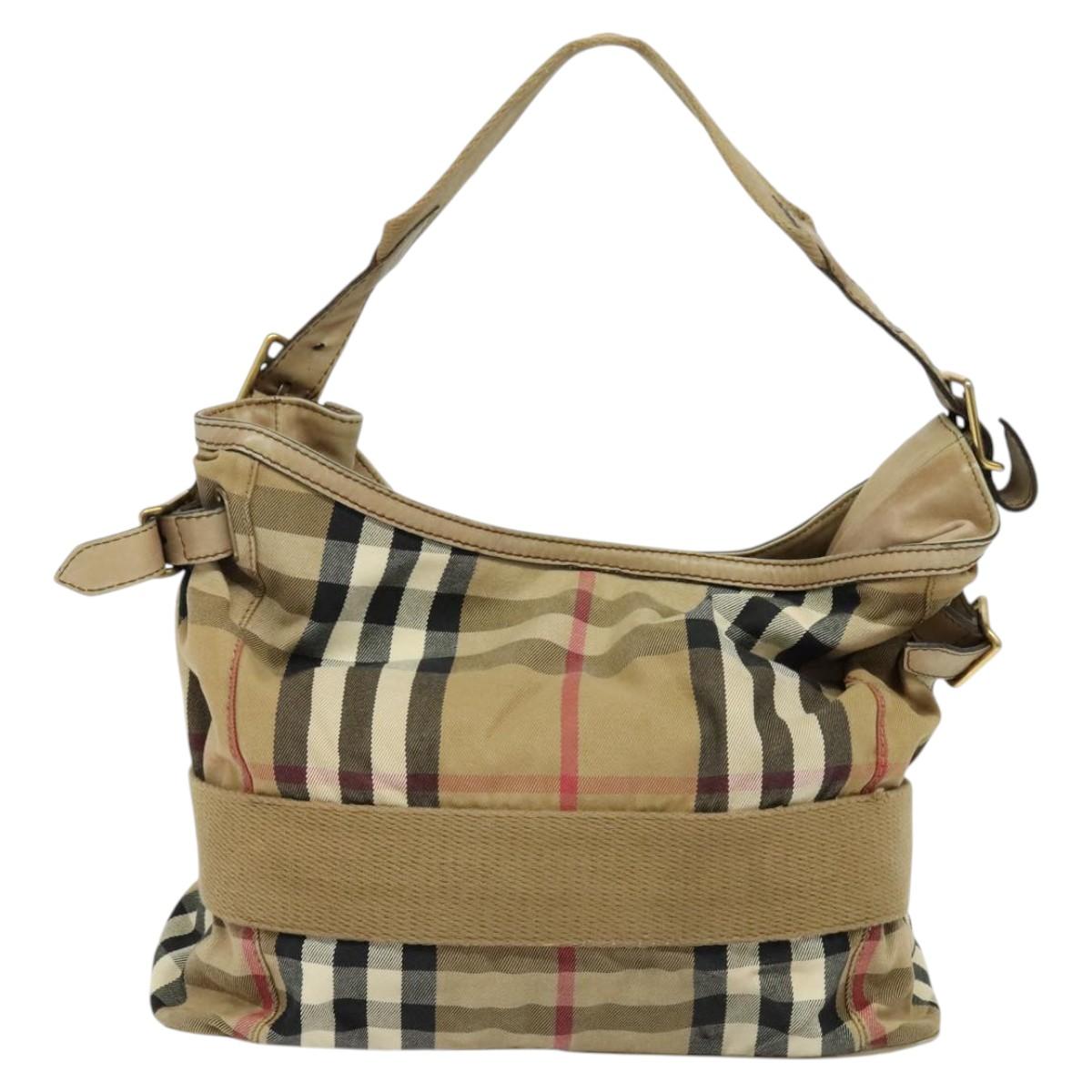 BURBERRY Nova Check Shoulder Bag Canvas Beige Gold Auth 120793