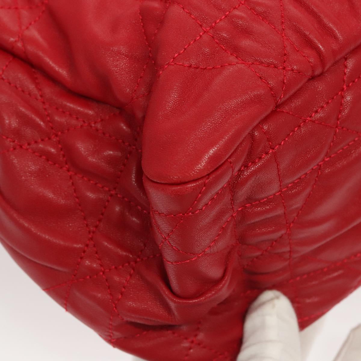 Christian Dior Canage Shoulder Bag Lamb Skin Red Gold Auth 120801