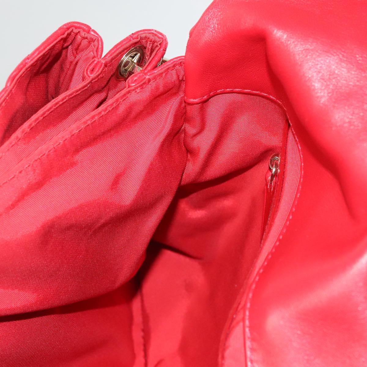 Christian Dior Canage Shoulder Bag Lamb Skin Red Gold Auth 120801