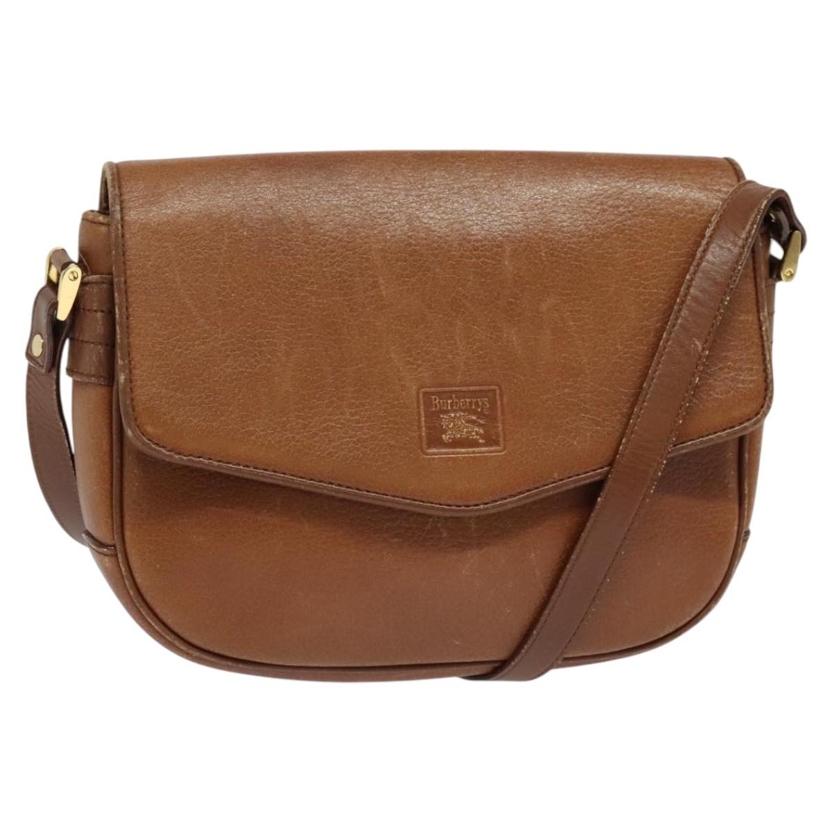 Burberrys Shoulder Bag Leather Brown Gold Auth 120806