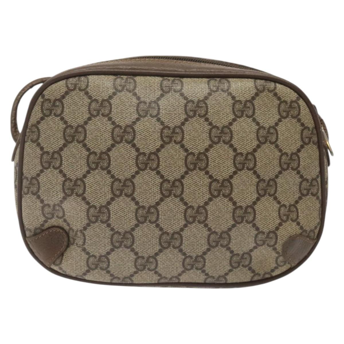 GUCCI GG Canvas Web Sherry Line Bag PVC Beige Gold 89 02 066 Auth 120808