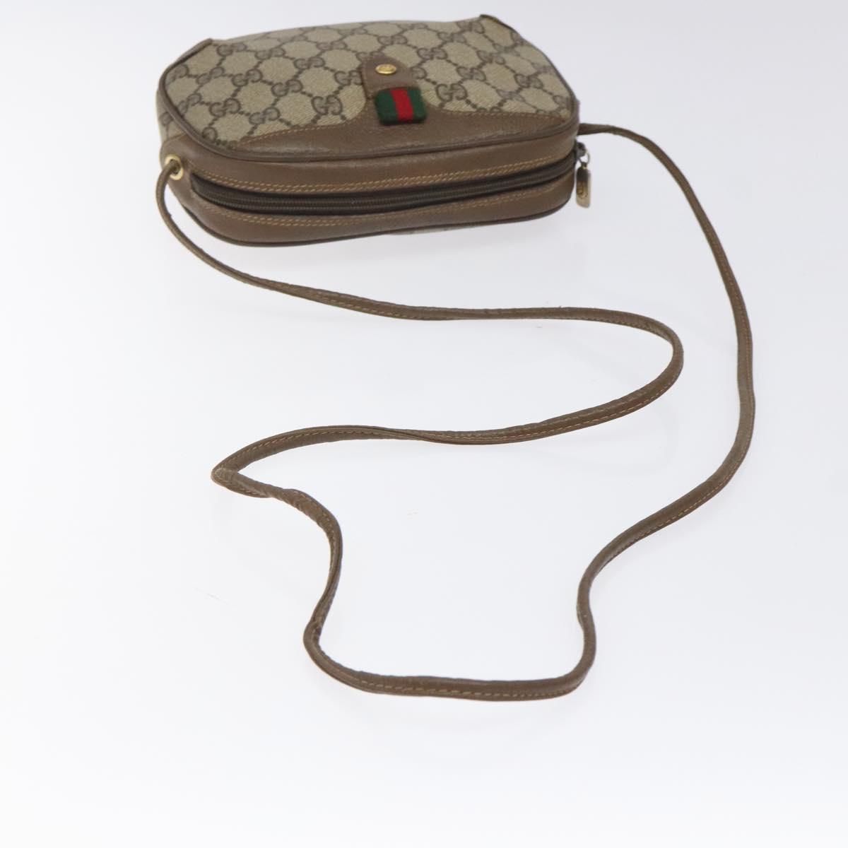 GUCCI GG Canvas Web Sherry Line Bag PVC Beige Gold 89 02 066 Auth 120808