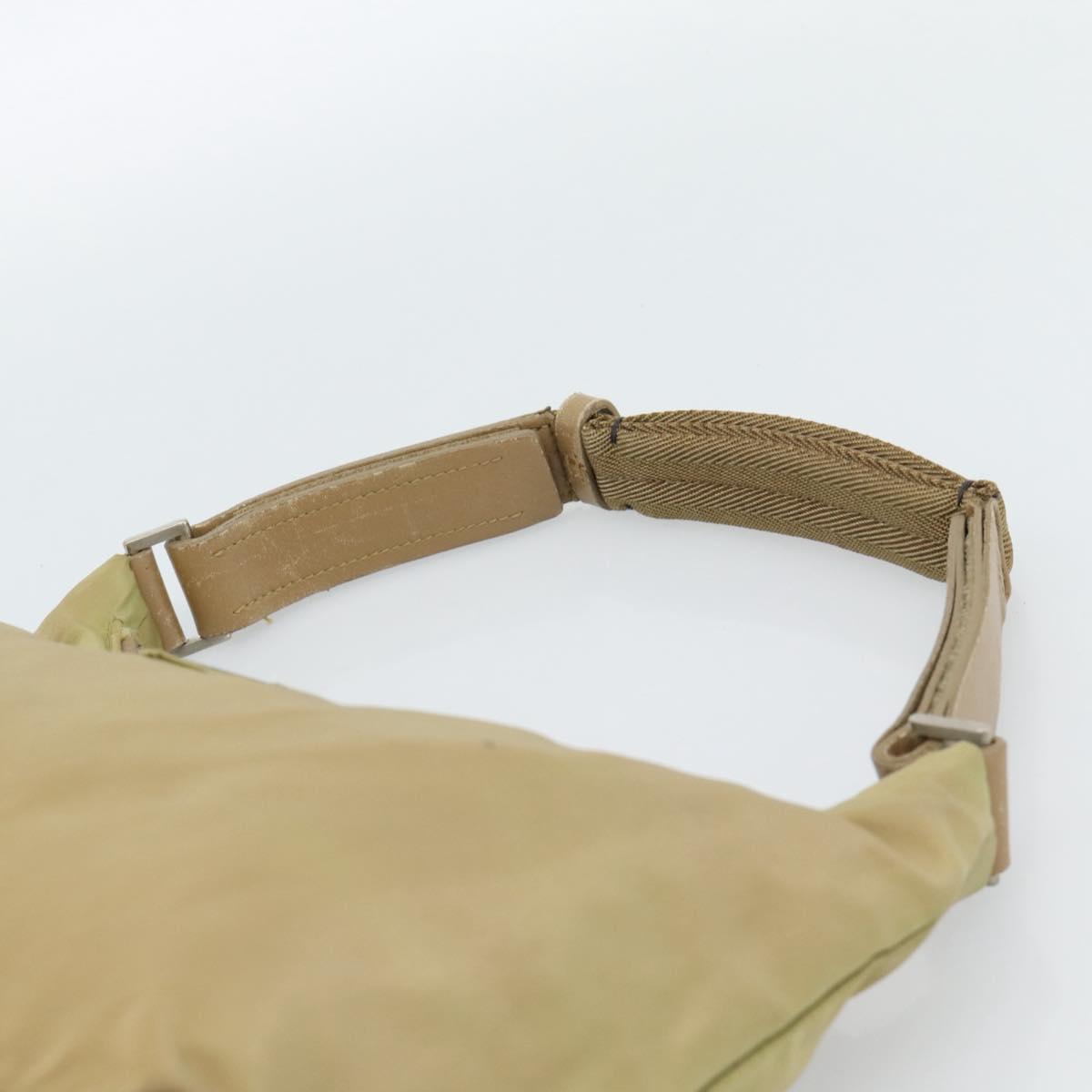 PRADA Shoulder Bag Nylon Beige Silver Auth 120814