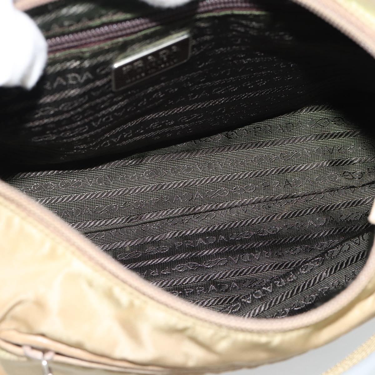 PRADA Shoulder Bag Nylon Beige Silver Auth 120814