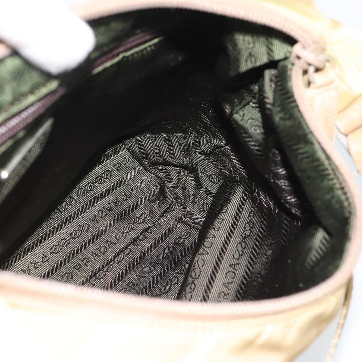 PRADA Shoulder Bag Nylon Beige Silver Auth 120814