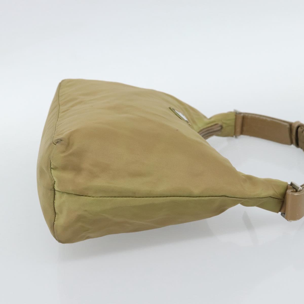 PRADA Shoulder Bag Nylon Beige Silver Auth 120814