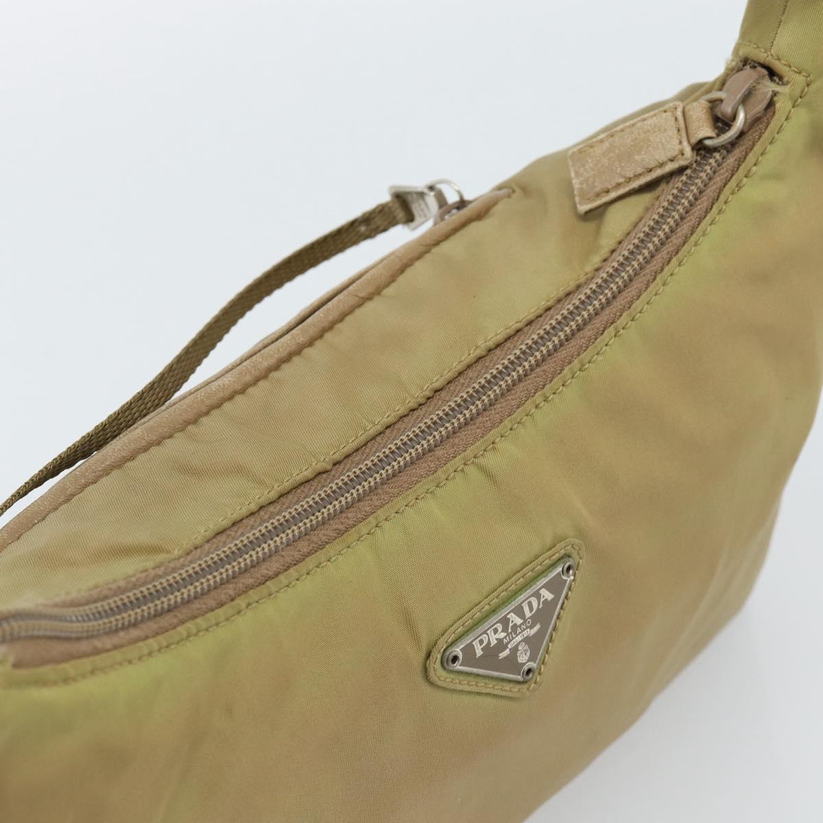 PRADA Shoulder Bag Nylon Beige Silver Auth 120814