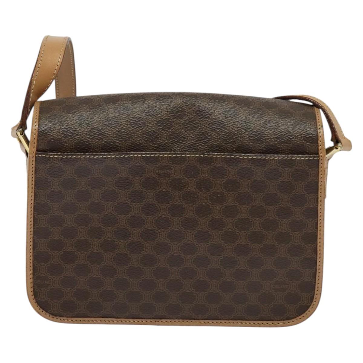 CELINE Macadam Canvas Circle Shoulder Bag PVC Leather Brown Gold Auth 120820
