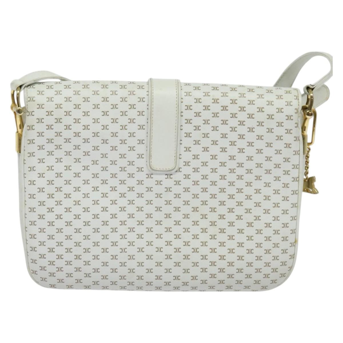 CELINE Macadam Canvas Shoulder Bag White Gold Auth 120821