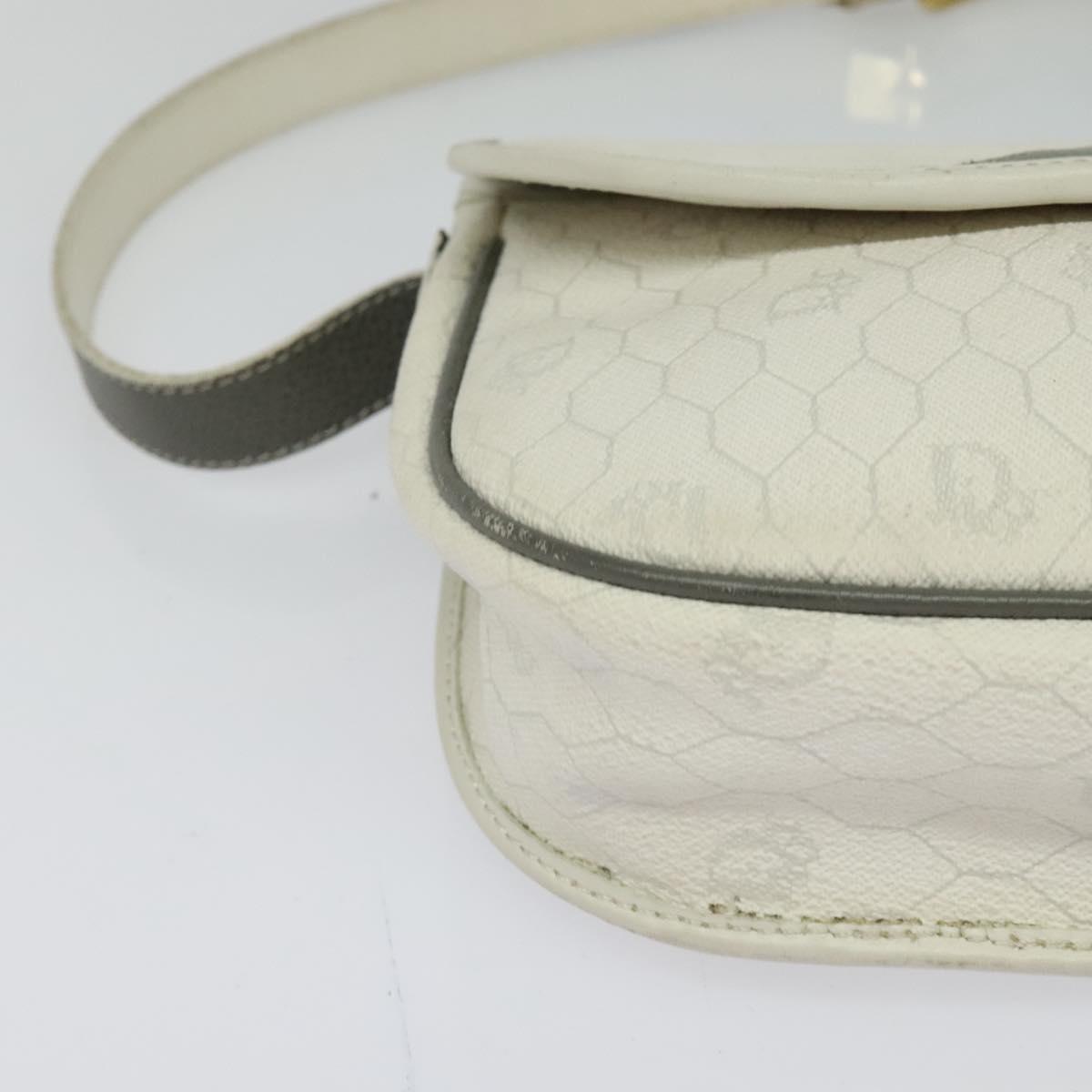 Christian Dior Honeycomb Canvas Shoulder Bag PVC White Gold Auth 120830