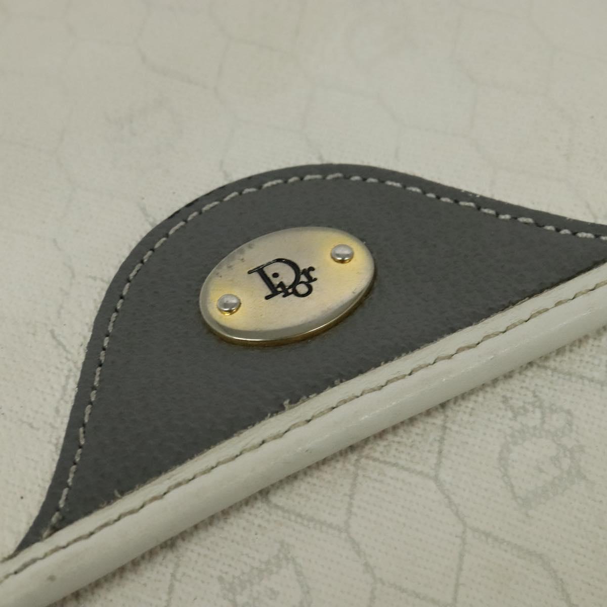 Christian Dior Honeycomb Canvas Shoulder Bag PVC White Gold Auth 120830