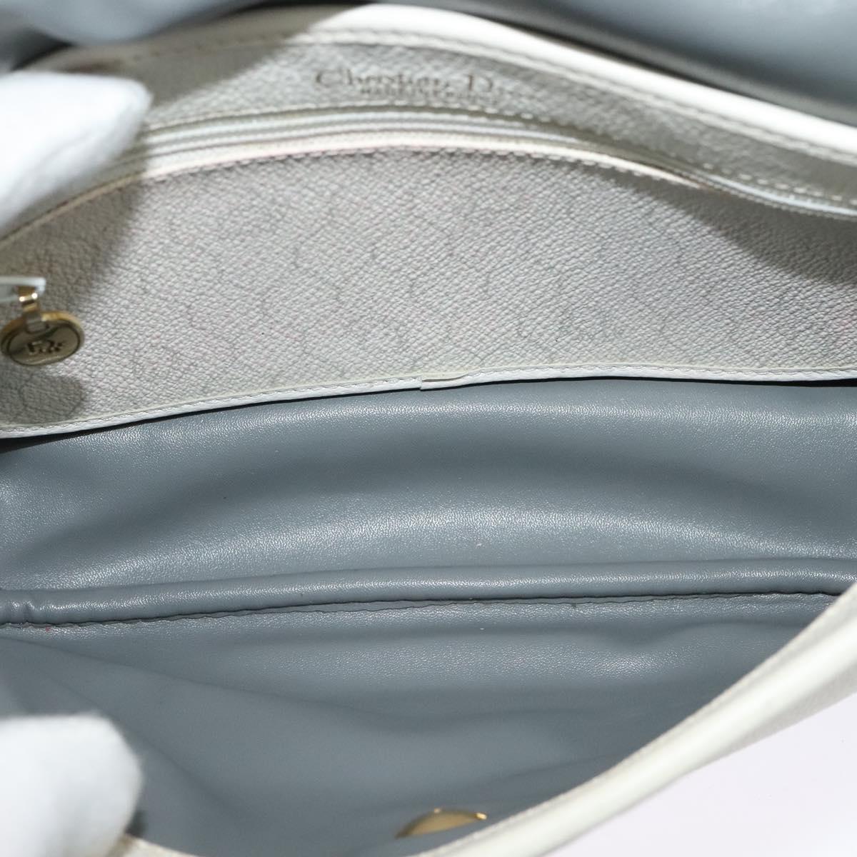 Christian Dior Honeycomb Canvas Shoulder Bag PVC White Gold Auth 120830