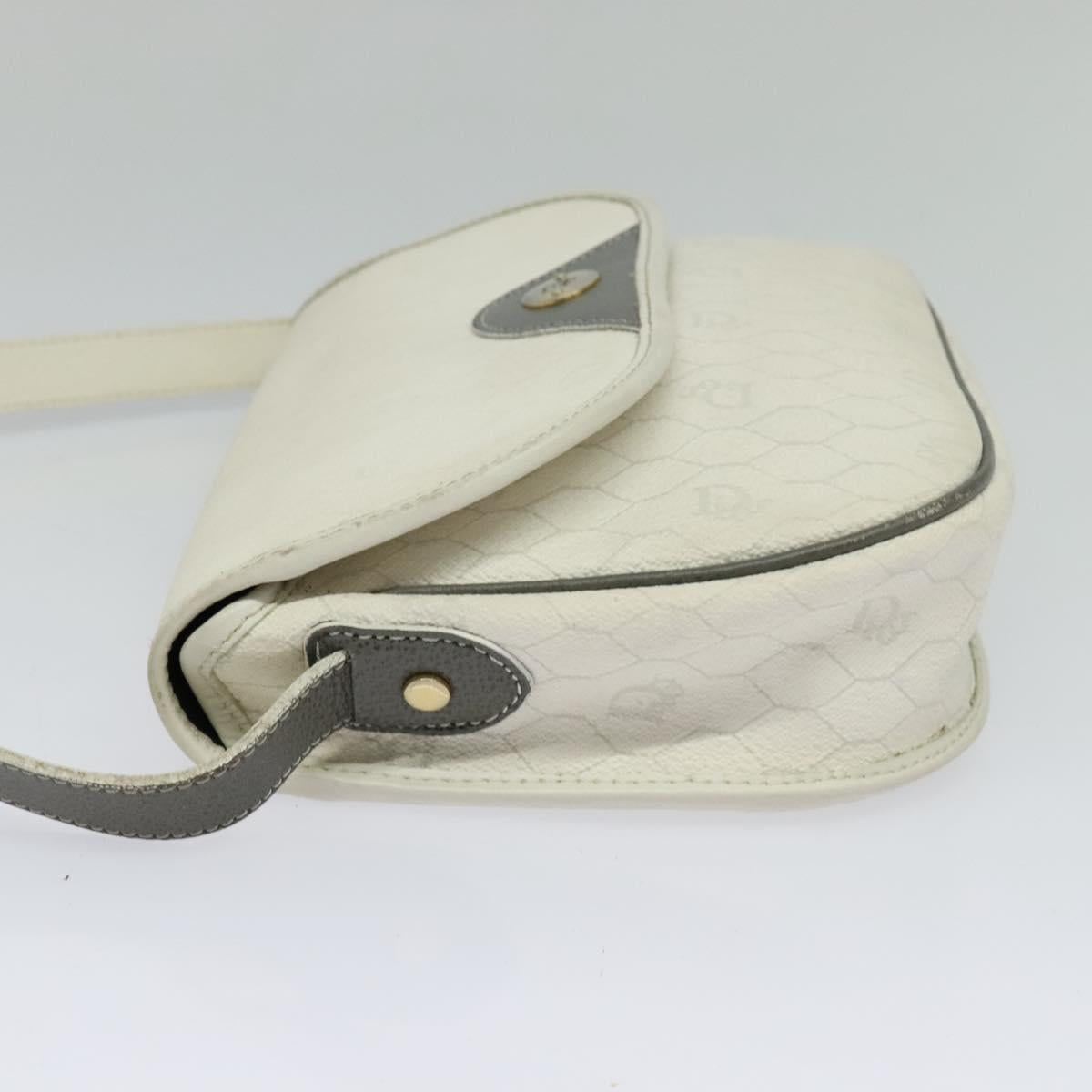 Christian Dior Honeycomb Canvas Shoulder Bag PVC White Gold Auth 120830