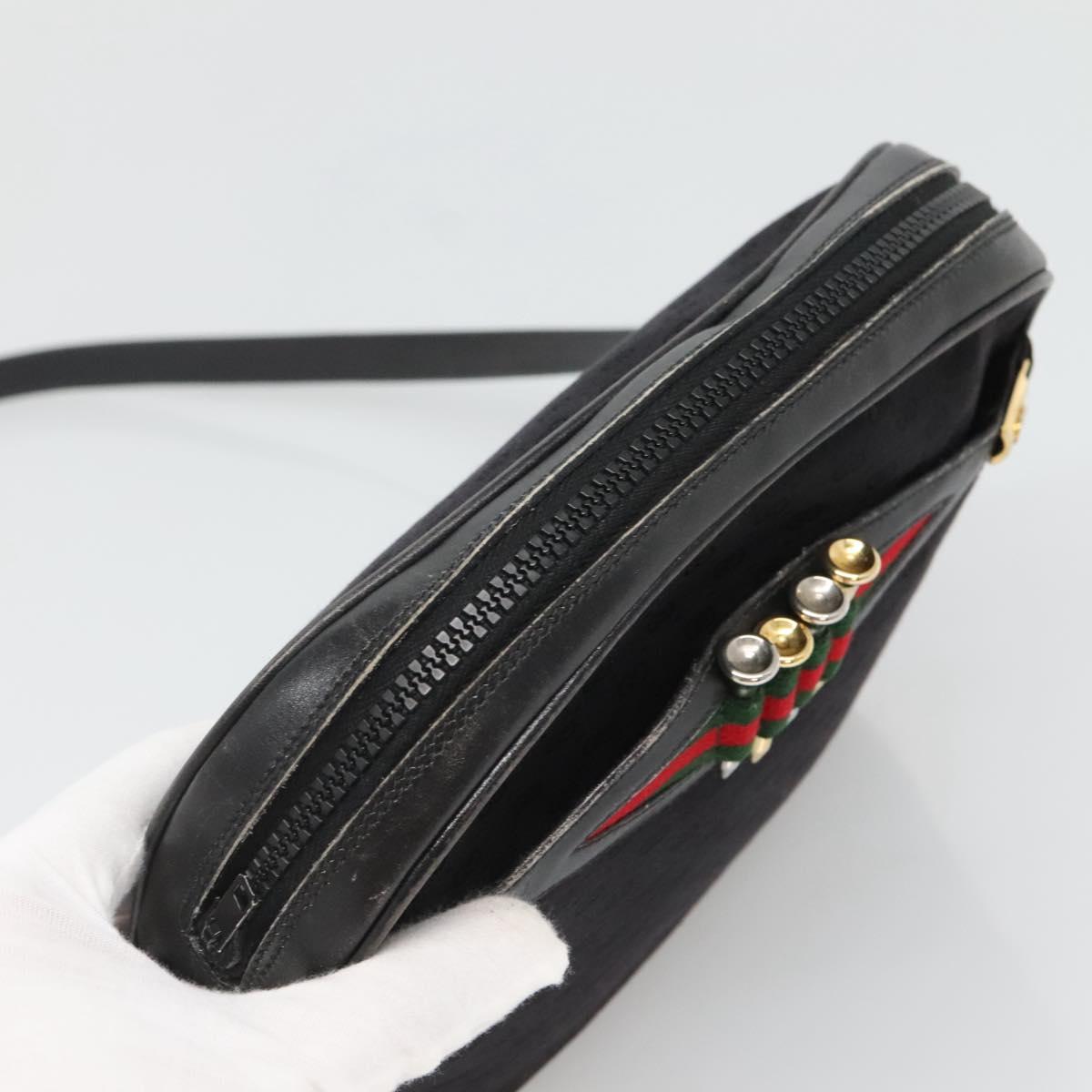 GUCCI Micro GG Canvas Web Sherry Line Shoulder Bag Black Gold Red Auth 120843
