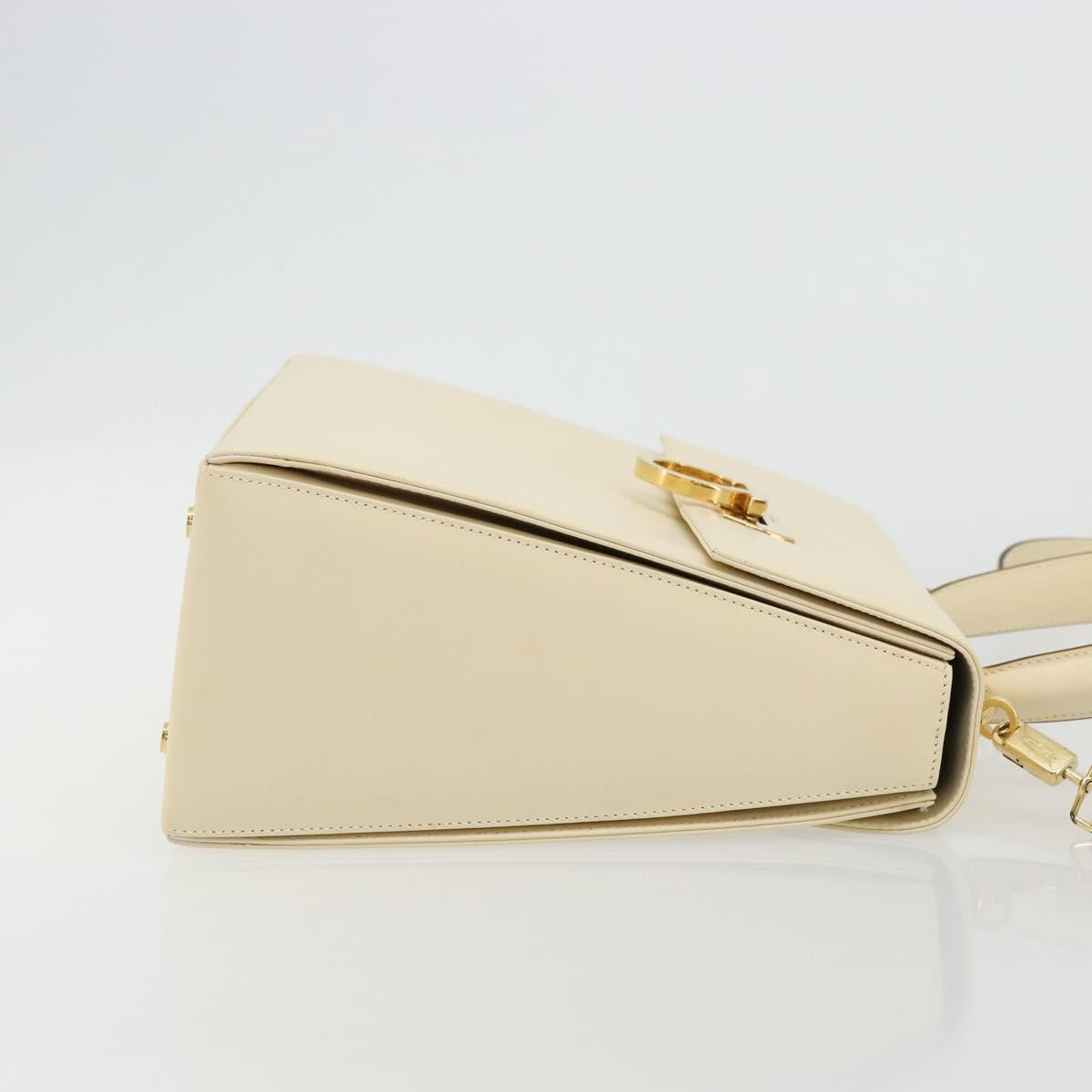 Salvatore Ferragamo Gancini Hand Bag Leather 2way Cream Gold Auth 120844