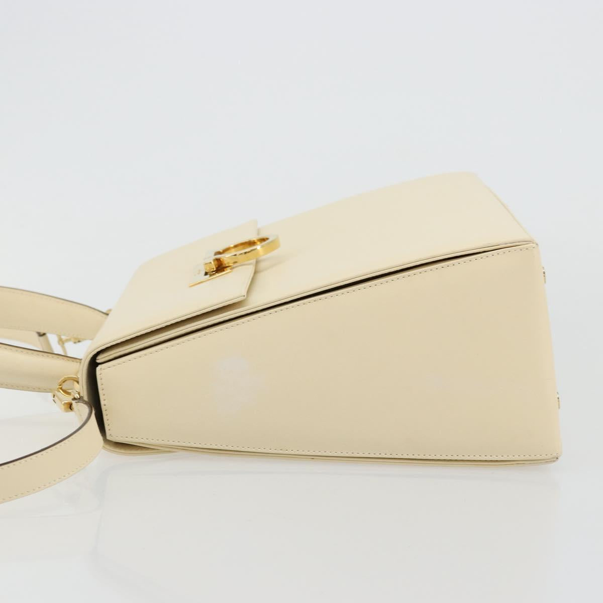 Salvatore Ferragamo Gancini Hand Bag Leather 2way Cream Gold Auth 120844