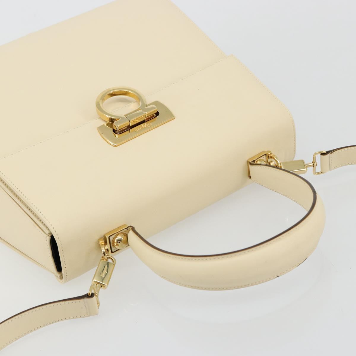 Salvatore Ferragamo Gancini Hand Bag Leather 2way Cream Gold Auth 120844