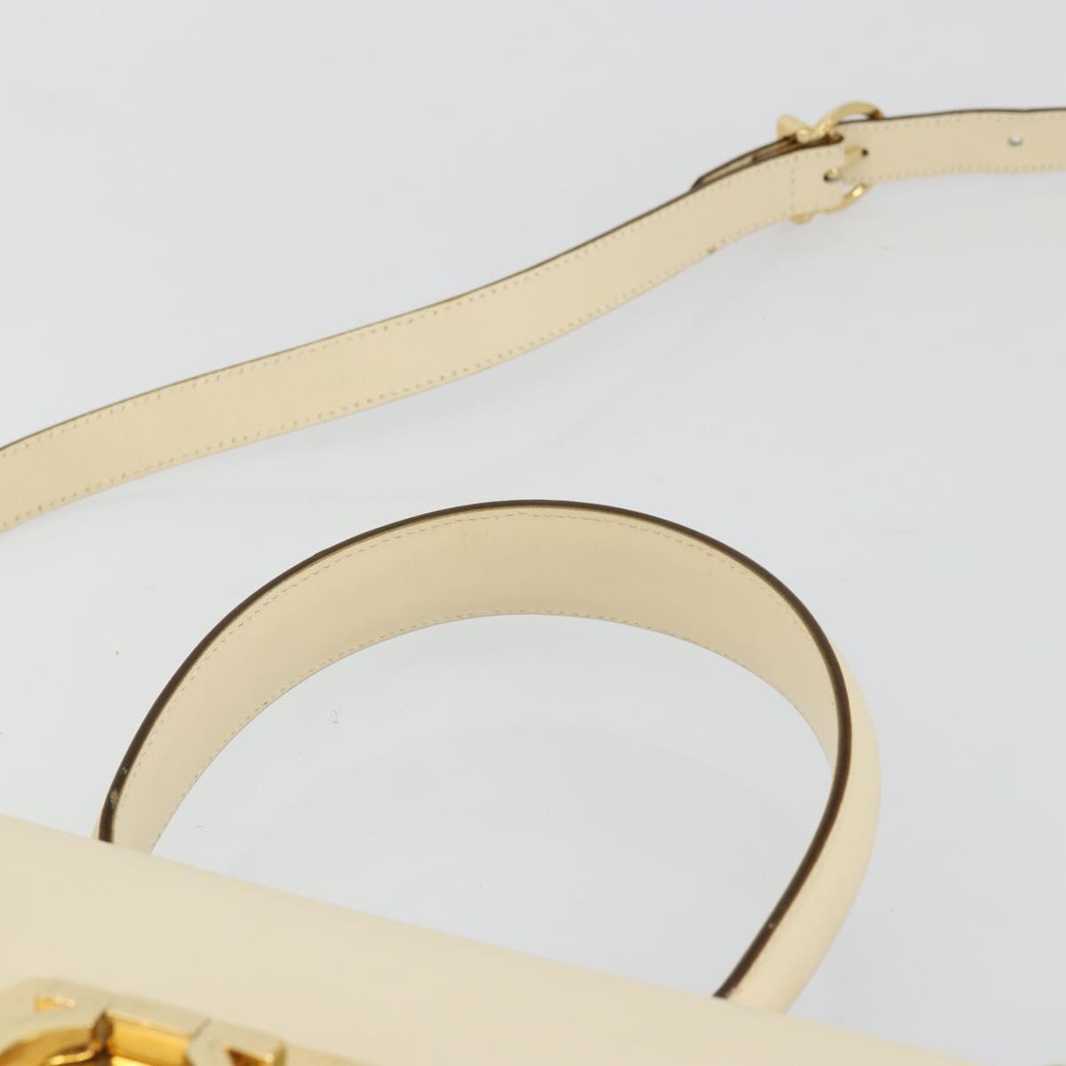 Salvatore Ferragamo Gancini Hand Bag Leather 2way Cream Gold Auth 120844