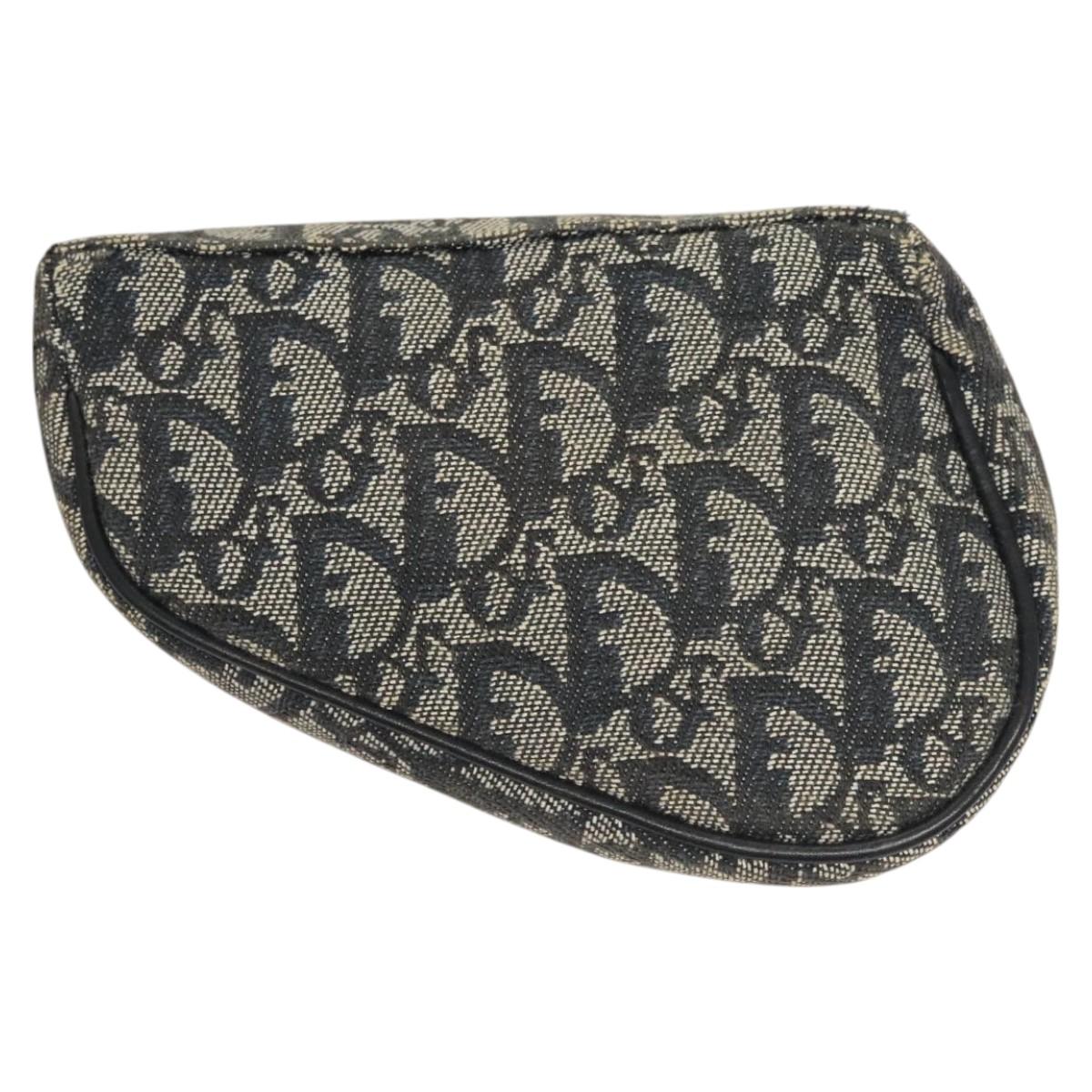 Christian Dior Trotter Canvas Saddle Pouch Navy Gold Auth 120854
