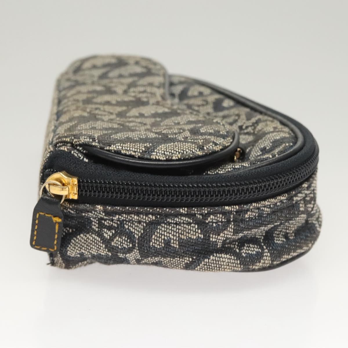 Christian Dior Trotter Canvas Saddle Pouch Navy Gold Auth 120854