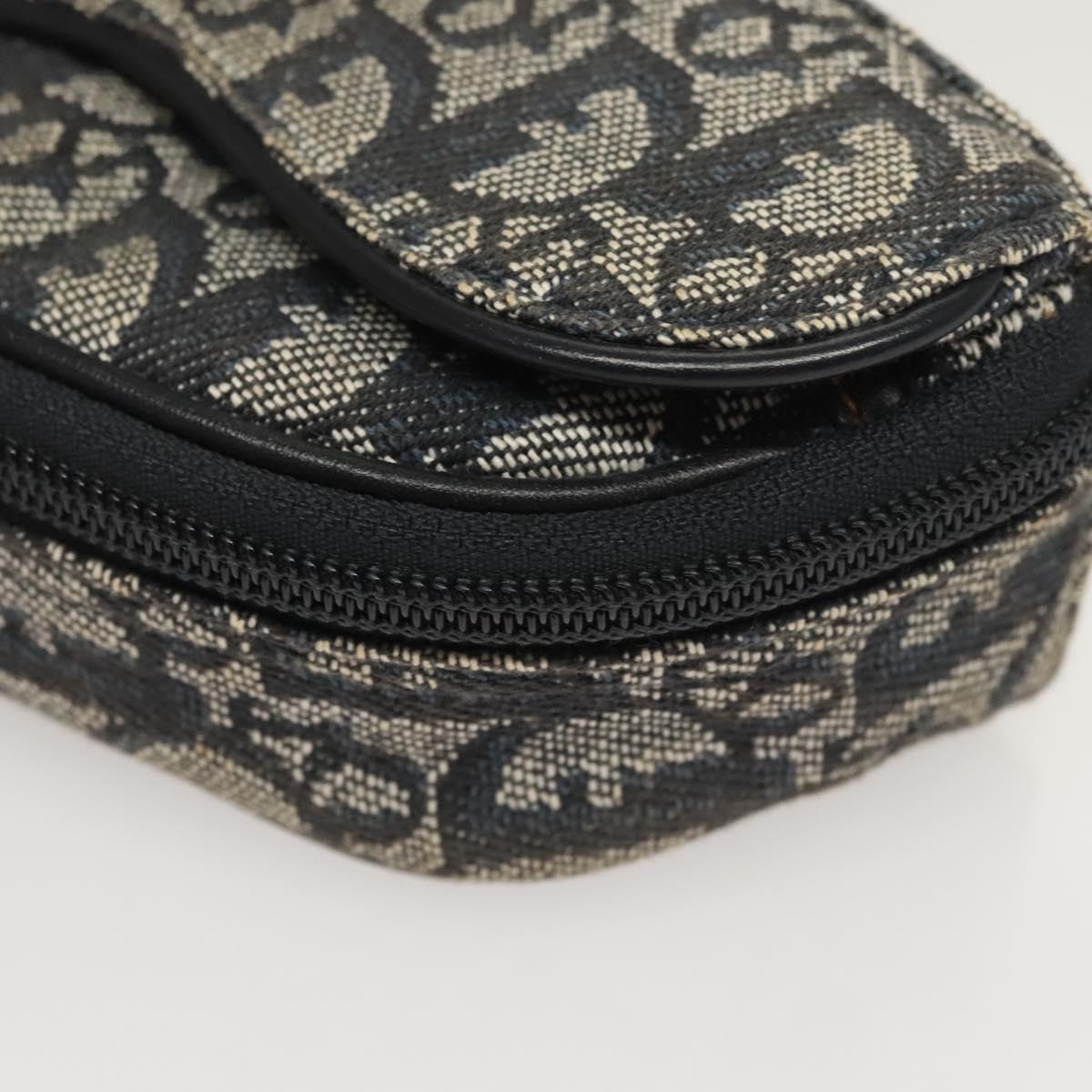 Christian Dior Trotter Canvas Saddle Pouch Navy Gold Auth 120854