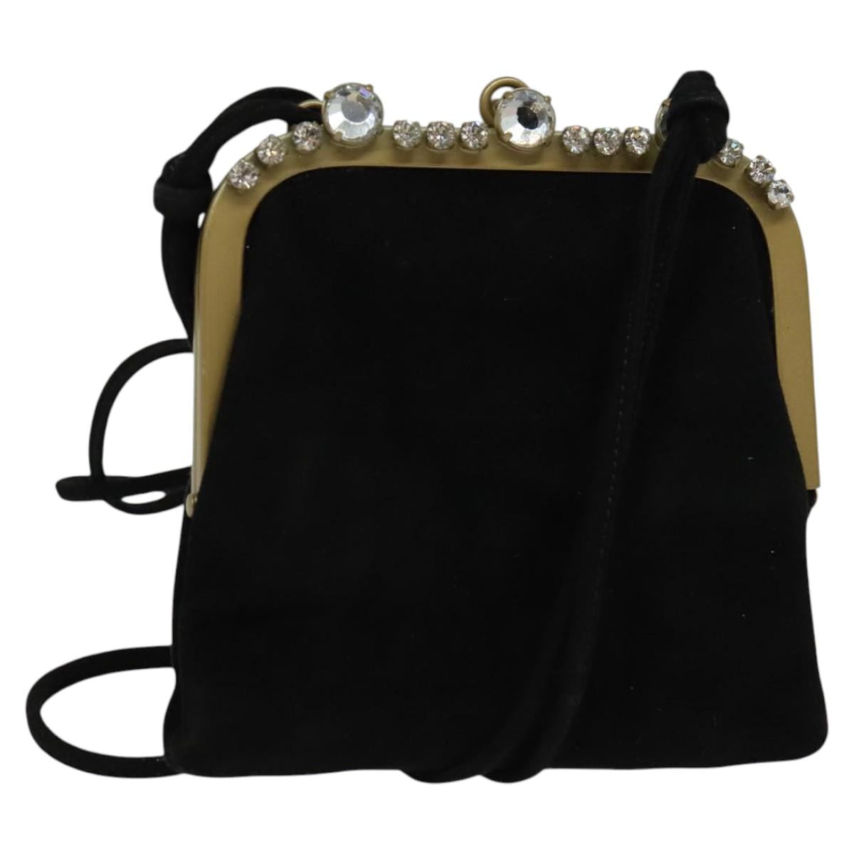 Miu Miu Shoulder Pouch Suede Black Gold Auth 120859A