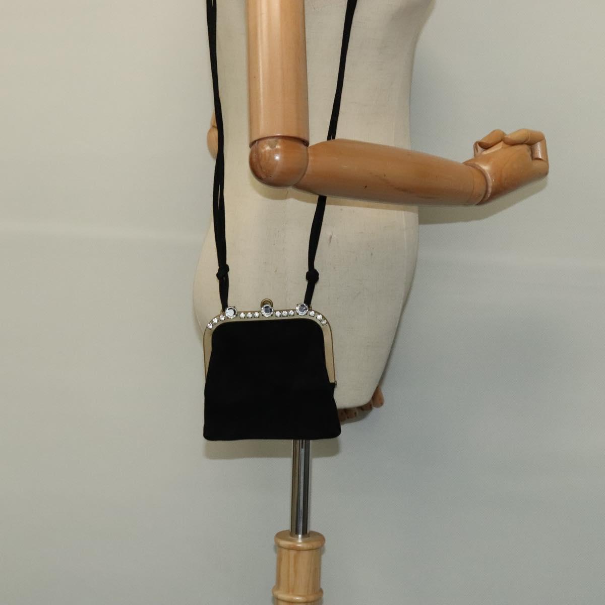 Miu Miu Shoulder Pouch Suede Black Gold Auth 120859A
