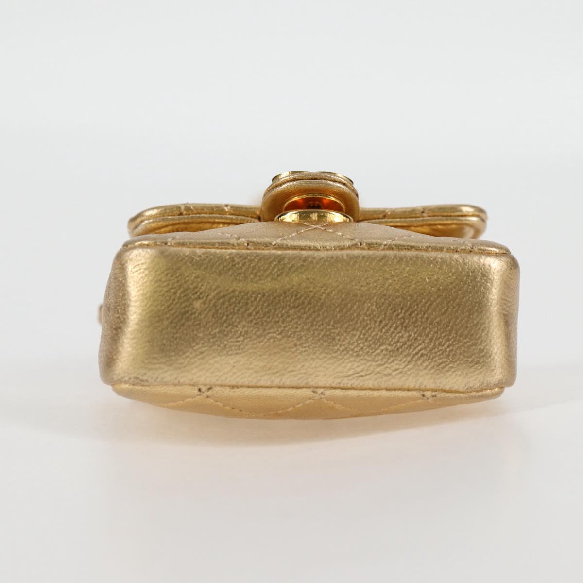 CHANEL Mini Mini Matelasse 7 Chain Bag Lamb Skin Gold Tone CC Auth 120870SAV