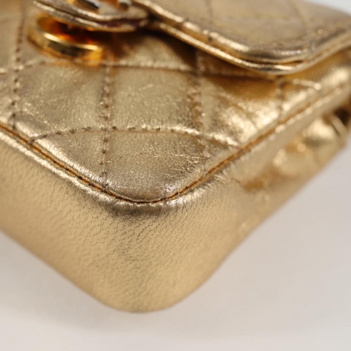CHANEL Mini Mini Matelasse 7 Chain Bag Lamb Skin Gold Tone CC Auth 120870SAV