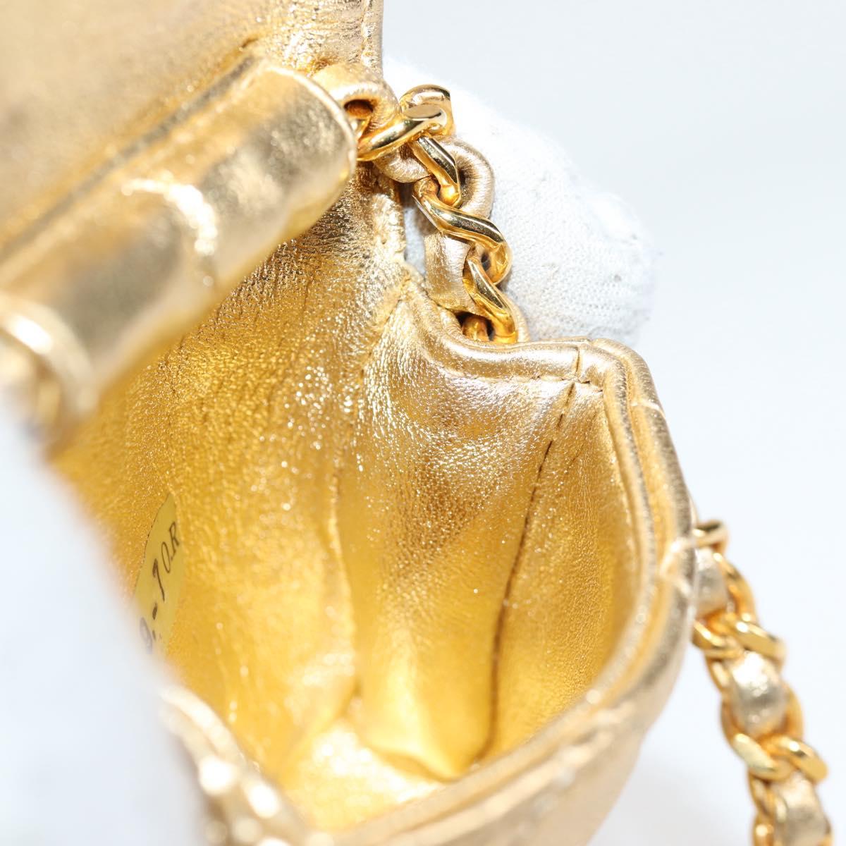 CHANEL Mini Mini Matelasse 7 Chain Bag Lamb Skin Gold Tone CC Auth 120870SAV
