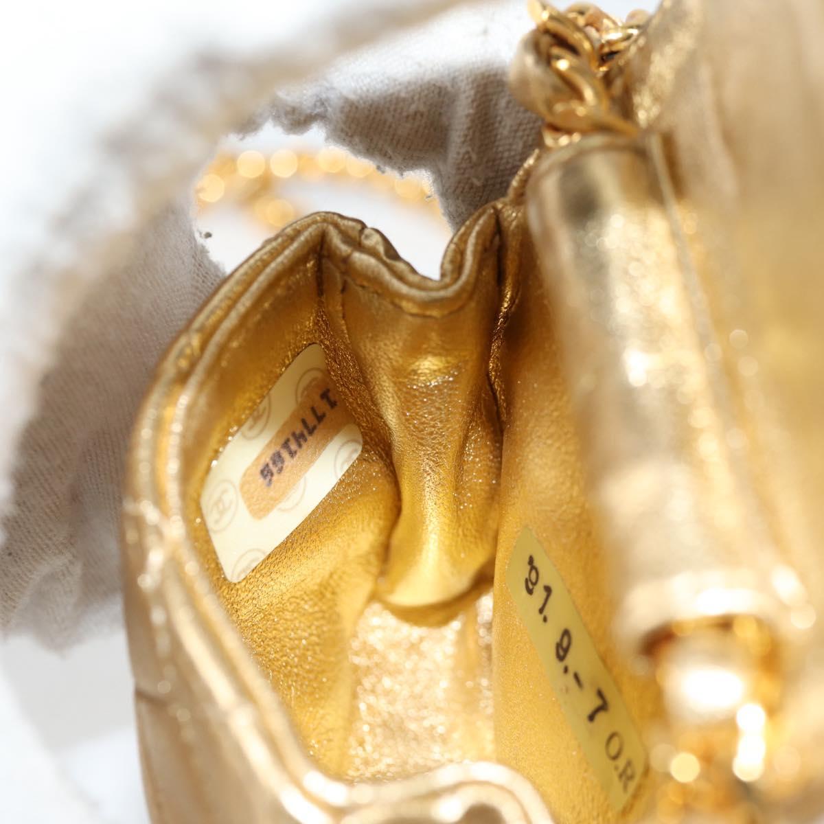 CHANEL Mini Mini Matelasse Chain Bag Lamb Skin Gold Tone CC Auth 120870AV