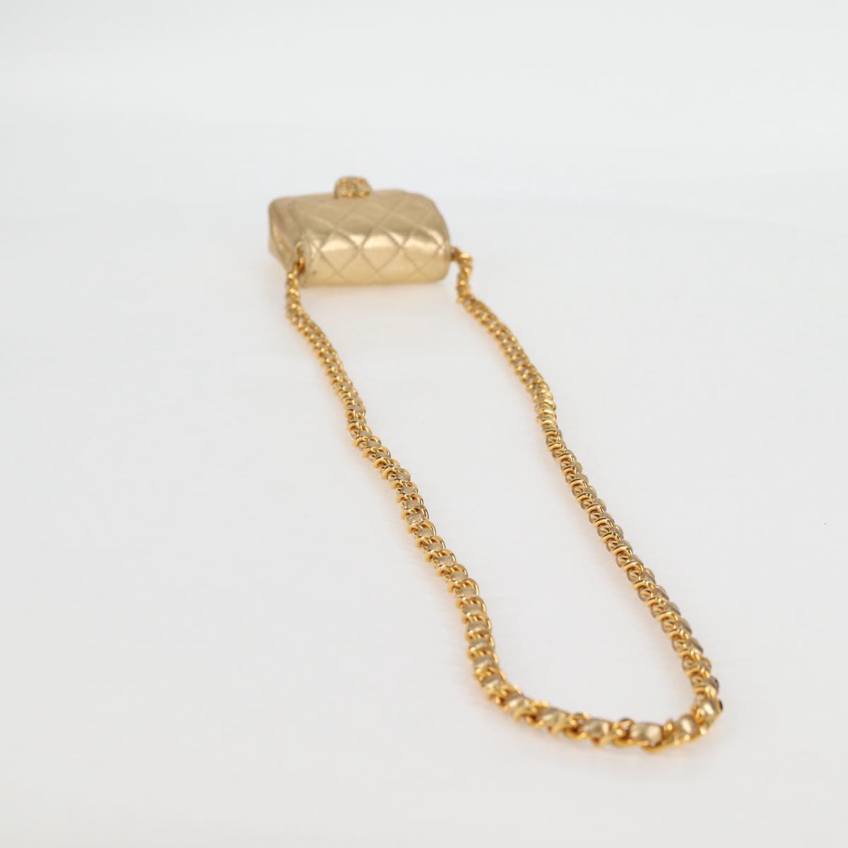 CHANEL Mini Mini Matelasse 7 Chain Bag Lamb Skin Gold Tone CC Auth 120870SAV