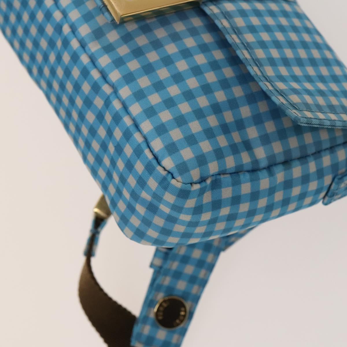 FENDI Mamma Baguette Shoulder Bag Nylon 2way Light Blue Gold Auth 120903