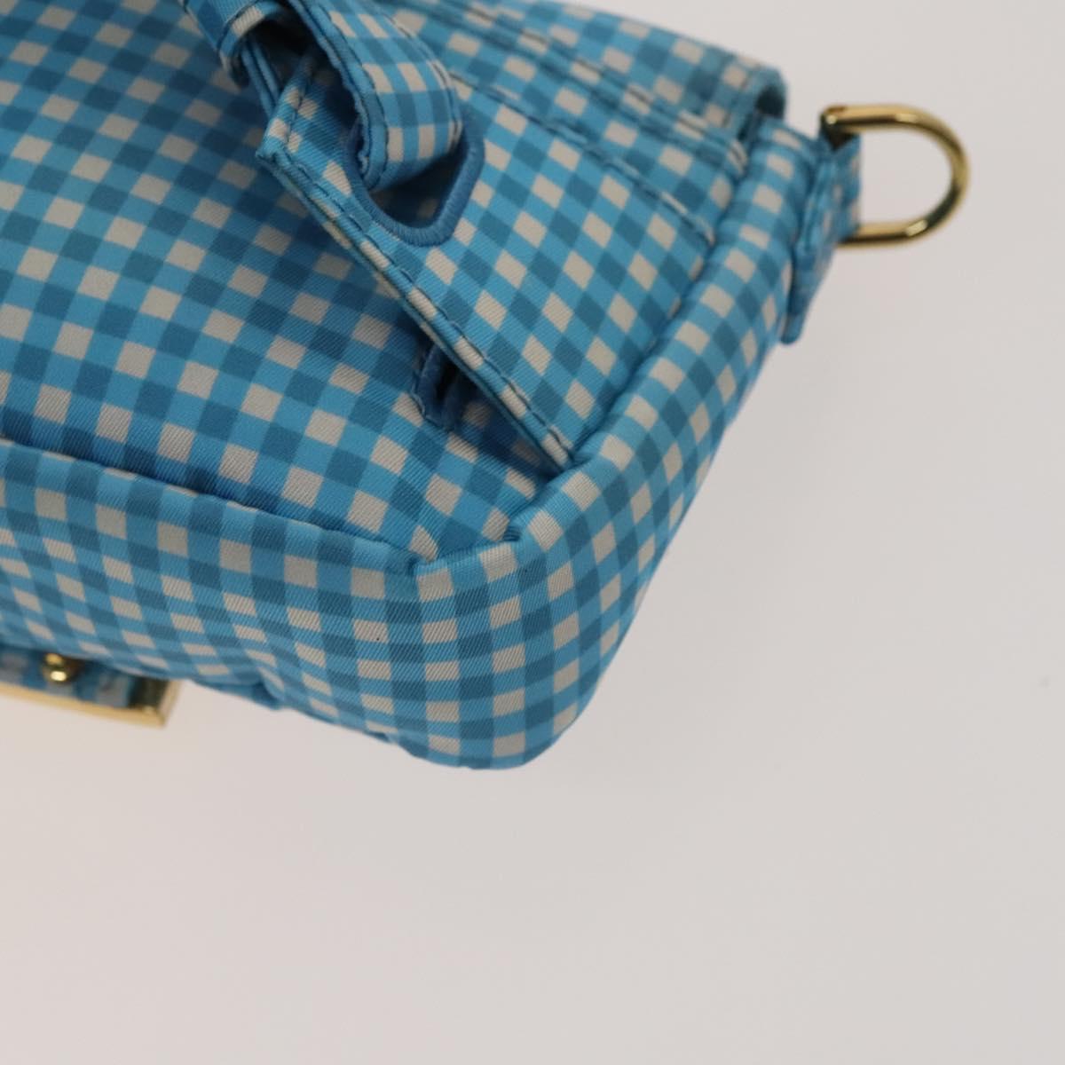 FENDI Mamma Baguette Shoulder Bag Nylon 2way Light Blue Gold Auth 120903