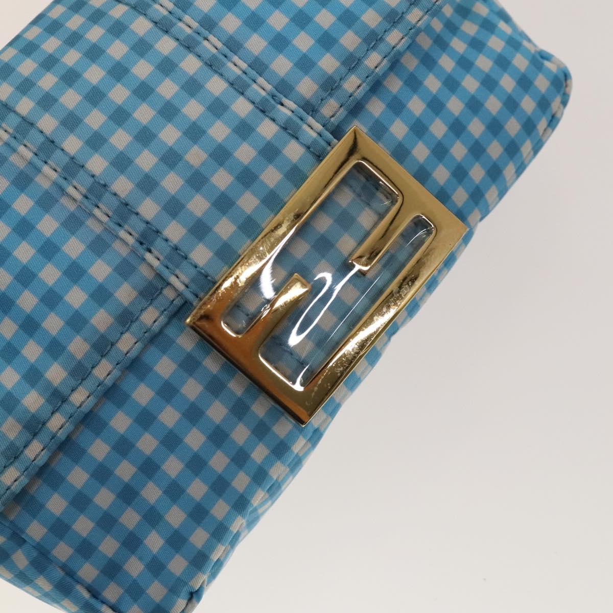 FENDI Mamma Baguette Shoulder Bag Nylon 2way Light Blue Gold Auth 120903