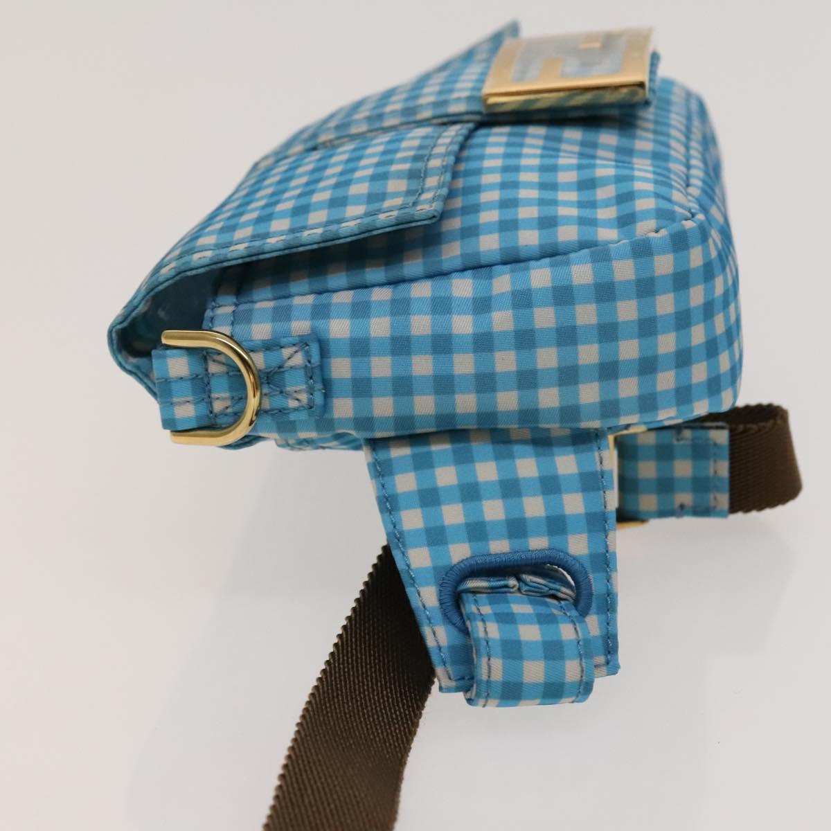 FENDI Mamma Baguette Shoulder Bag Nylon 2way Light Blue Gold Auth 120903
