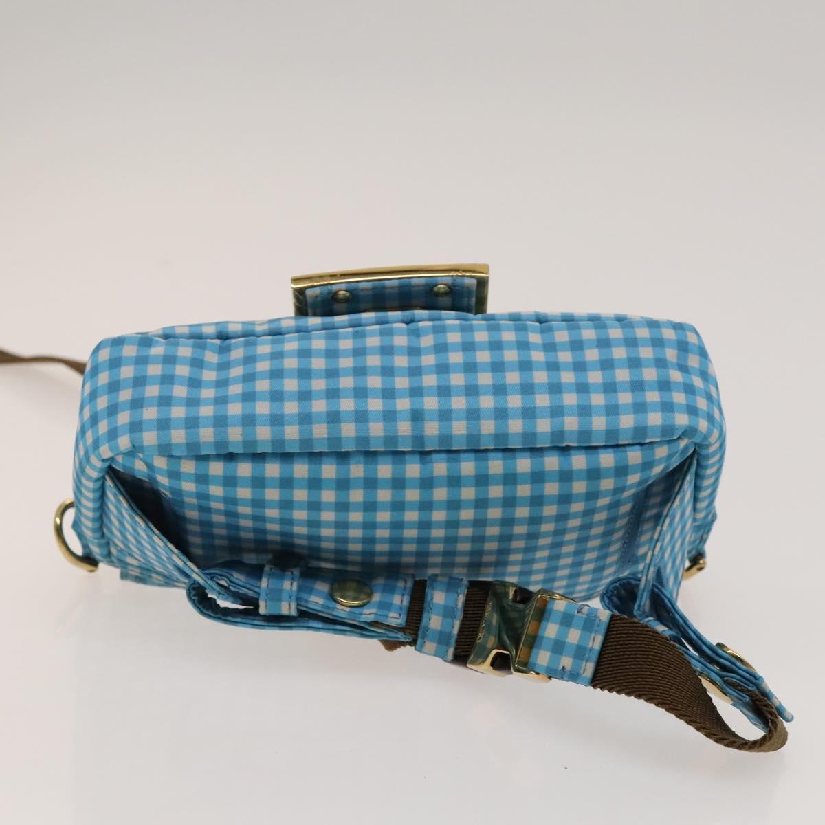 FENDI Mamma Baguette Shoulder Bag Nylon 2way Light Blue Gold Auth 120903