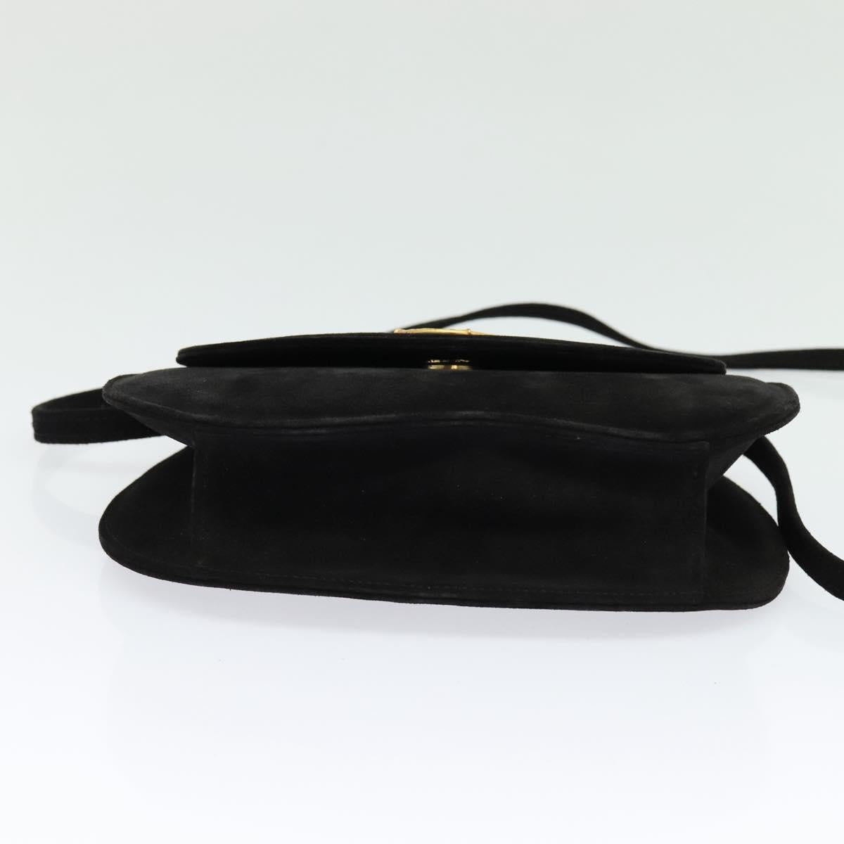 CELINE Hand Bag Suede 2way Black Gold Auth 120904